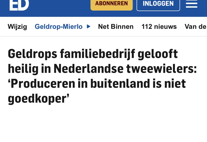 Eindhovens Dagblad: Geldrops familiebedrijf gelooft heilig in Nederlandse tweewielers